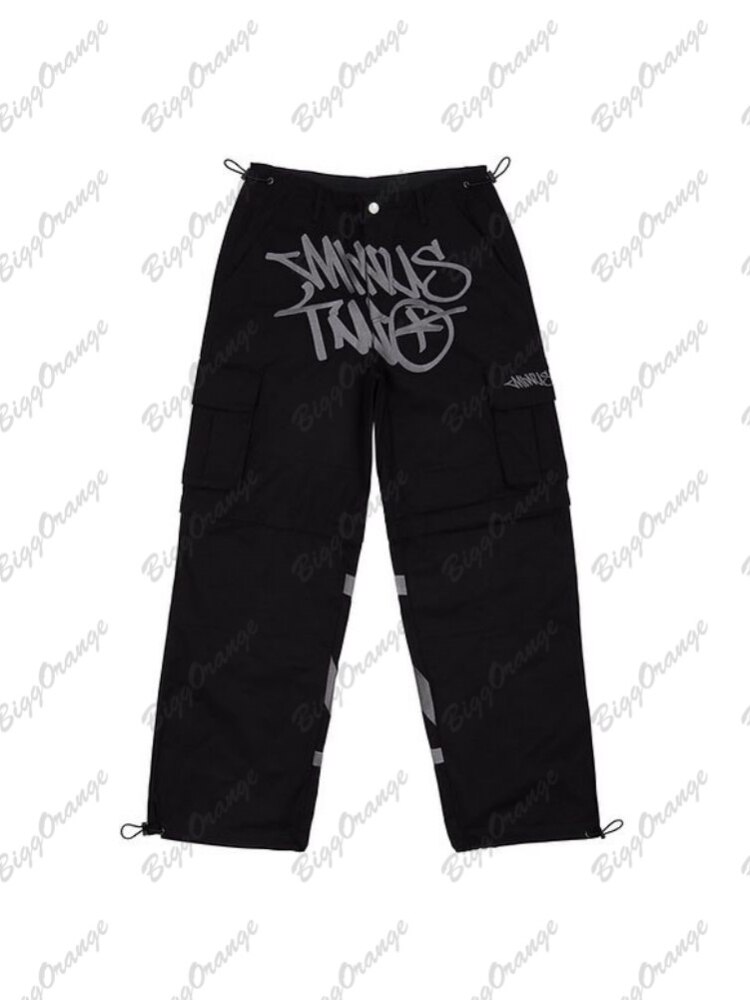 Y2K Pants Men Hip Hop Minus Two Cargo Y2k Black Overalls 2023 New Harajuku Fashion Rock Wide Leg Loose Baggy Trousers Streetwear